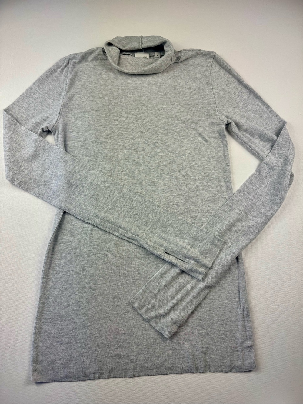 Aritzia The Group Destination TurtleNeck Top Blouse Gray Thumbhole Tencel Shirt